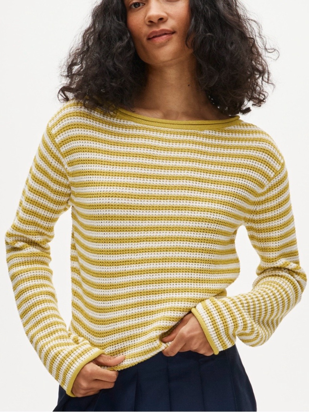 J.Crew Striped Cotton Crewneck Sweater in Chartreuse and White